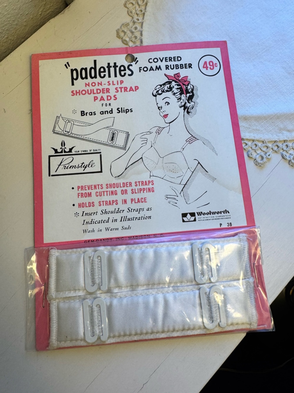 Vintage original package Padettes White Non-Slip Shoulder Strap Pads - Primstyle